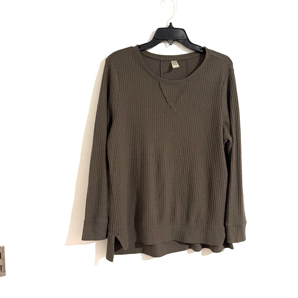 GreenTea Women's Size L Ribbed‎ Waffle KnitTop -Olive Green